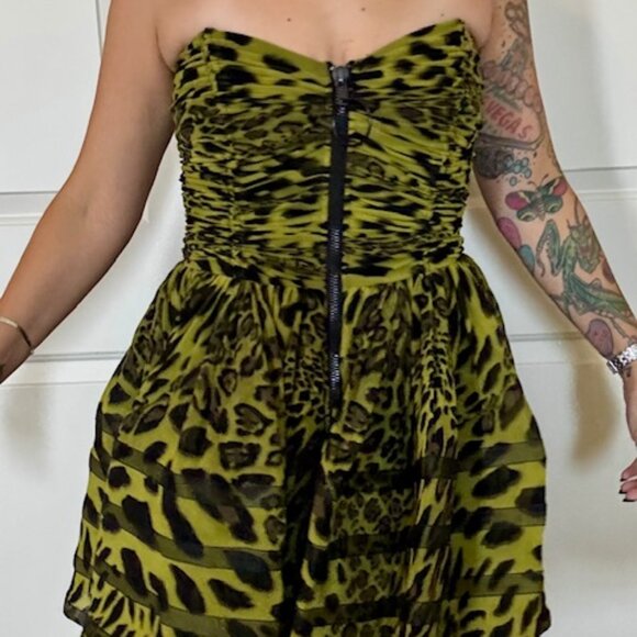 Betsey Johnson Dresses & Skirts - Unique Betsey Johnson Cupcake Dress, Lime Green Leopard, Size 10 (Large)